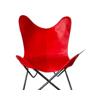 Vintage Leather Living room Butterfly Chair Red Leather Butterfly chair Relaxing chair Handmade Furniture Christmas Gift