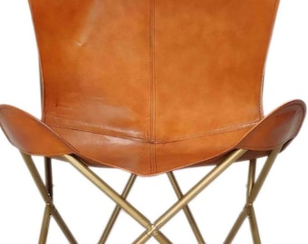 Chaise papillon de salon en cuir vintage Housse de chaise papillon en cuir avec cadre pliant noir enduit de poudre 100 % qualité supérieure