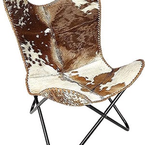 Classic Chair Leather Butterfly Chair Vintage Seat Metal Occasional Retro Lounge Living Room Genuine Goat Hairon Cover Black Folding Frame