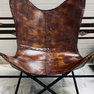 Leather Living Room Butterfly Chair Antique Brown Leather butterfly chair Handmade leather BKF Relaxing chair