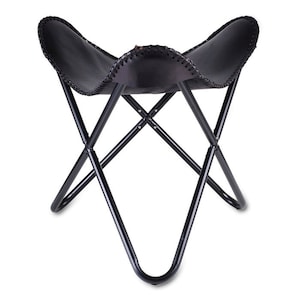 Leather Butterfly Foot Stool , Leather Foot Stool Cover With Knockdown Black Base , Vintage Ottoman, Christmas sale