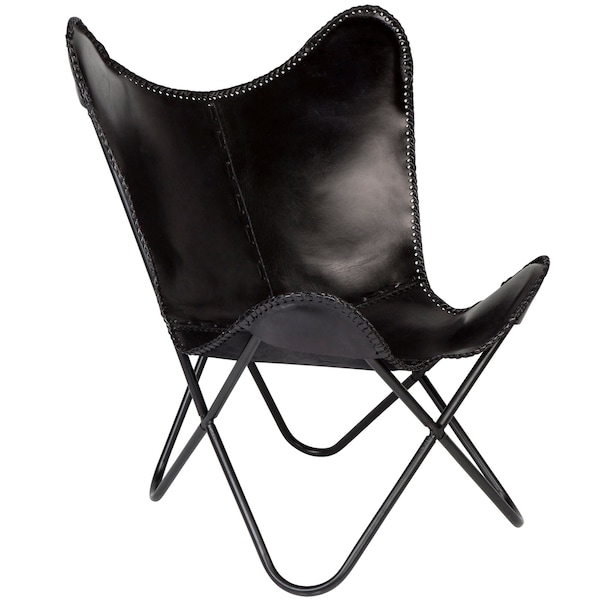 Living Room Black Colour Butterfly Chair Classy Black Leather Butterfly Cover with powder coated Black Folding Stand 100% Best Quality