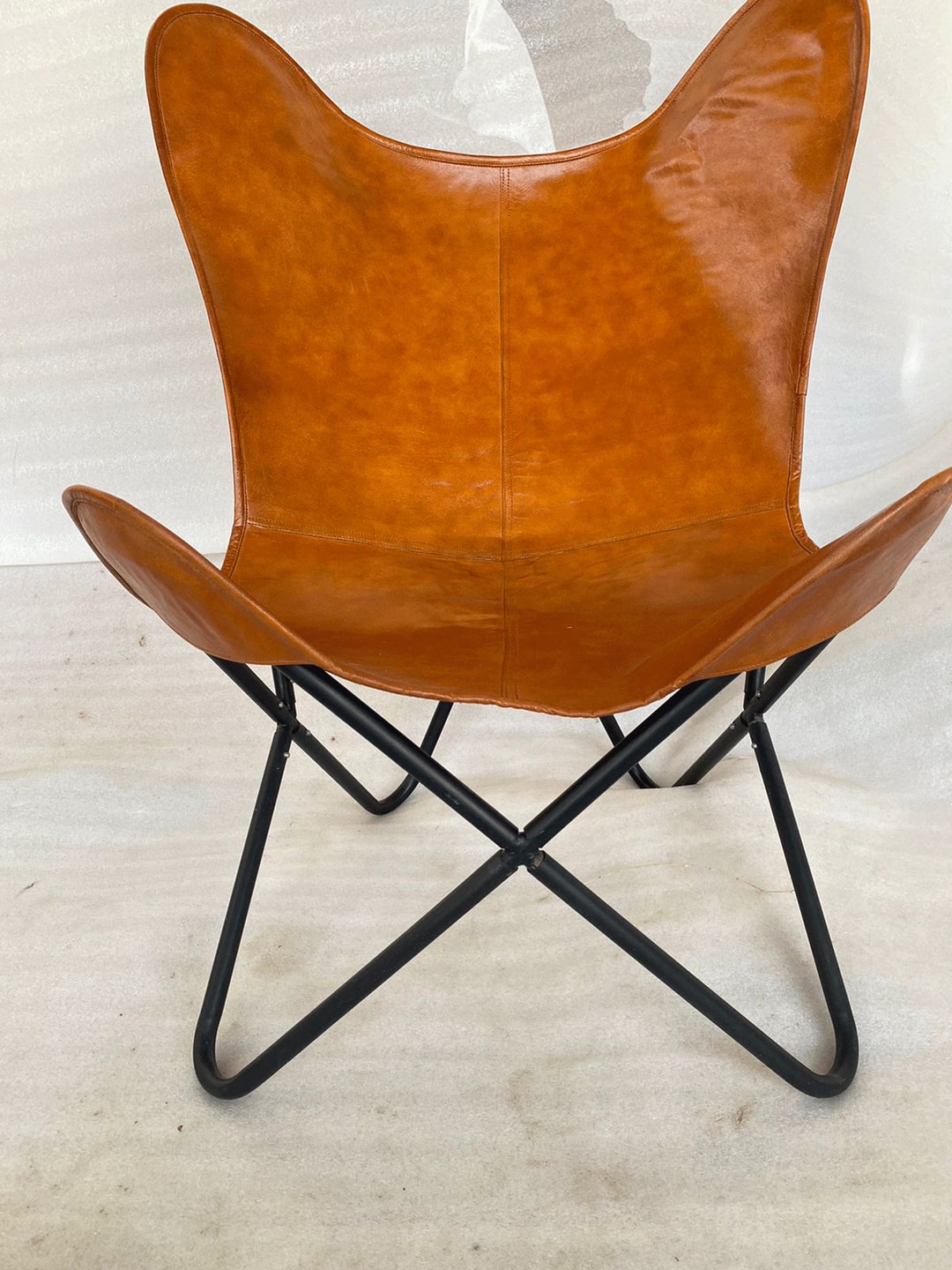 Tan Leather Living Room Chair Butterfly Chair BKF Leather Relaxing Chair Accent Chair Powder