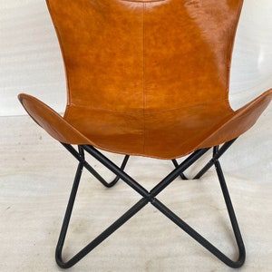 Tan Leather Living Room Chair butterfly chair BKF Leather Relaxing Chair Accent Chair Powder coated Black folding frame with Butterfly cover