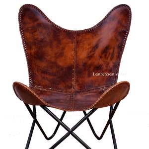 Accent Chair Vintage Leather Living Room Arm butterfly chair Leather BKF, Relaxing chair, Gift For Him ( Christmas Gift )