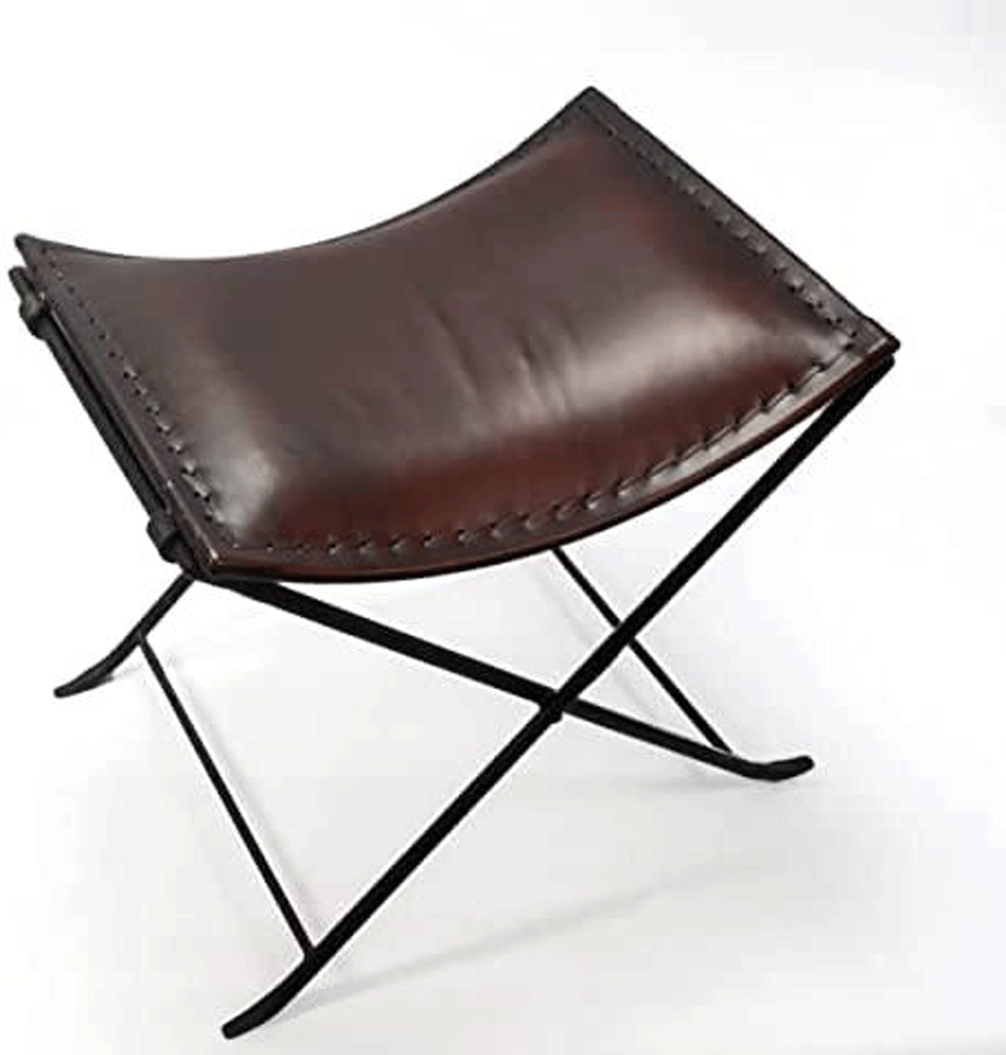 Leather Living Room Chairs-Butterfly Stool Chair Dark Brown Leather Butterfly Chair Cum Stool-Handmade with Powder Coated Folding Iron Frame