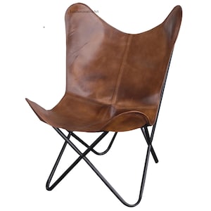 Leather Dark Brown Butterfly Arm Chair Leather Living Room Chair butterfly chair Powder coated iron black folding frame with Butterfly cover