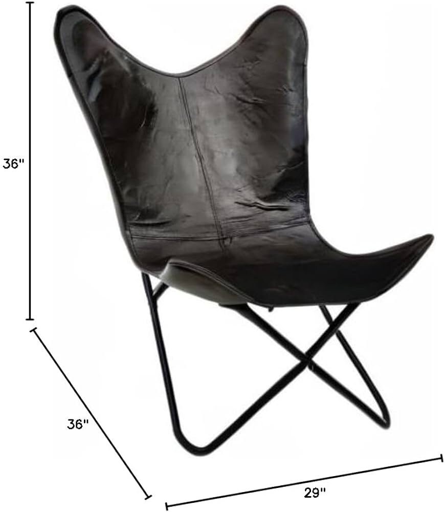 ブラックレザーのバタフライチェア（フットスツール付き）：レトロな