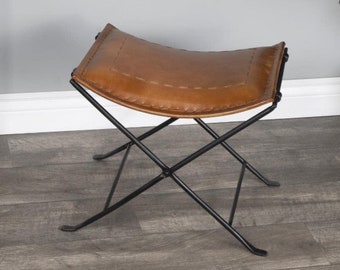 Majordome Melton Tabouret en cuir marron Chasse Chaise de camping Tabouret de salon Tabouret pliant de loisirs Tabouret en cuir Tabouret de bar