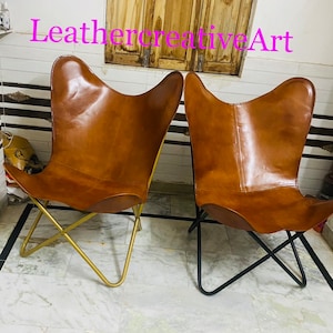 Classy Ten Leather Living room Butterfly Chair, Relaxing chair, Accent chair, Handmade BKF Foldable Chair Gift For Him