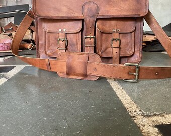 Premium Handmade leather 18 Inch Vintage Computer Satchel Travel Messenger Office Crossbody Bag Laptop Briefcase  College bag (Dark Brown)