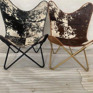 Leather Butterfly Chair Hair-On Leather Butterfly Chair Leather Arm Chair Living Room Chair  Garden Chair Relaxing Chair ( Brown & Black)