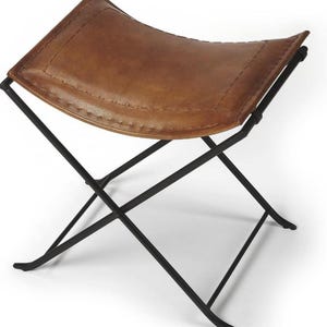 Handmade Butler Melton Brown Leather Stool Hunting Camping Chair Living Room Stool Leisure Folding Stool Leather Stool