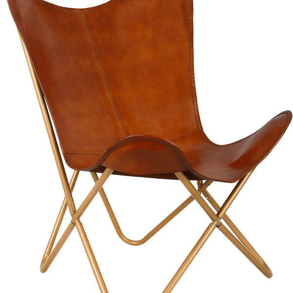 Chaise de salon en cuir, chaise papillon BKF, chaise de détente en cuir, chaise d'appoint, chaise cadeau fait main