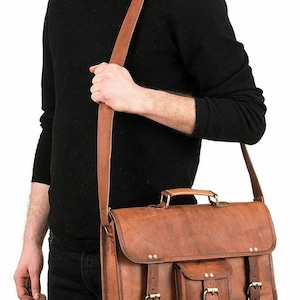 Porte-documents en cuir pour ordinateur portable pour ordinateur portable, sac cartable à bandoulière en cuir, idée cadeau de sac à bandoulière en cuir