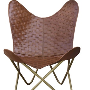 Leather Living Room Chair Classic leather Brown Leather butterfly  chair Powder coated iron Rose Gold folding frame with Butterfly cover