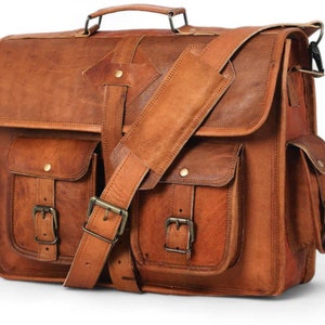 Handmade leather 18 Inch Vintage Computer Satchel Travel Messenger Office Crossbody Bag Laptop Briefcase College bag Gifts