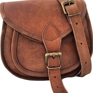 Brown Leather Crossbody Shoulder Bag Gift For Her Vintage Genuine Goat Brown Leather Crossbody Sling Bag for Womens.