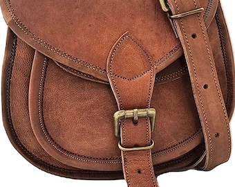 Sac à bandoulière vintage en cuir marron, bandoulière réglable