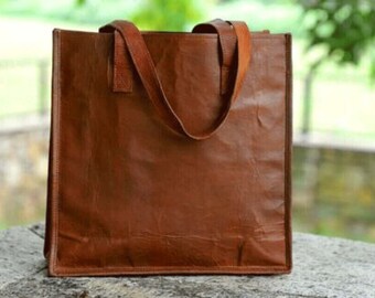 Bolso de mano de cuero hecho a mano: bolso de hombro vintage marrón