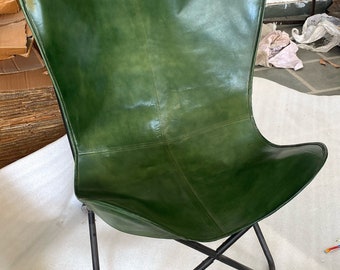 Green Leather Butterfly Chair: Handmade Living Room Decor