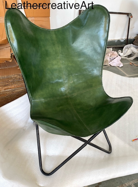 Green Leather Butterfly Chair: Retro Living Room Furniture