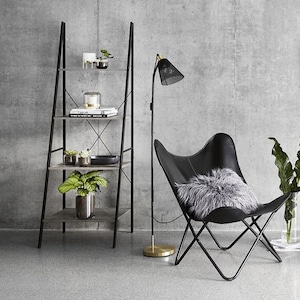 Black Leather Arm Chair Leather Living Room Chair butterfly chair BKF Chair Powder coated  black folding frame with Black Butterfly cover
