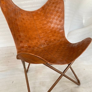Leather Living Room Chair Classic leather Brown Leather butterfly  chair Butterfly cover With Powder Coated Rose Gold Folding Frame