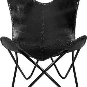 Black leather butterfly chair living room relaxing accent chair Foldable Armrest handmade chair home decor BkF Retro Butterfly chair Gifts