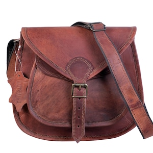 Handmade Brown Leather Crossbody Bag: Vintage Rustic Saddlebag