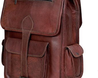 Plecak na laptopa z brązowej skóry licowej w stylu vintage: plecak podróżny unisex
