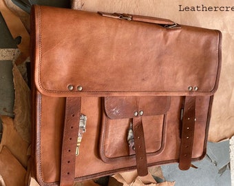 18 Zoll Leder Aktentasche Tasche, Leder Laptoptasche, Umhängetasche, Vintage Leder Satchel handgemachte braune Laptoptasche (Weihnachtsgeschenk)