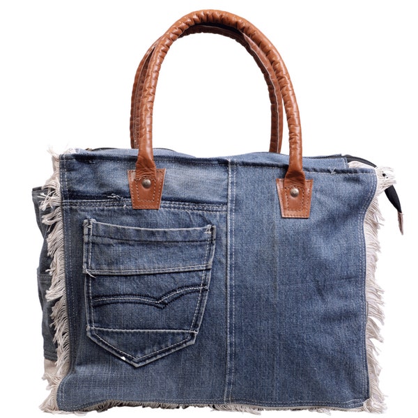 Denim Jeans Upcycled Hand Bag & Tote bag, Sac zippé