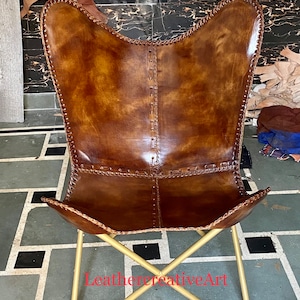 Handmade Leather Premium Leather Butterfly chair, Ascent chair, Relaxing chair, Living Room Butterfly chair Leather chair Gift For Him