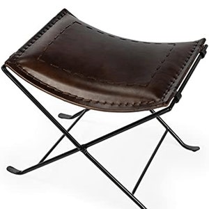 Handmade Butler Melton Dark Brown Leather Stool Hunting Camping Chair Living Room Stool Leisure Folding Stool Leather Stool