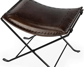 Handmade Butler Melton Dark Brown Leather Stool Hunting Camping Chair Living Room Stool Leisure Folding Stool Leather Stool