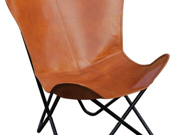 Premium Leather Living room Butterfly Chair, Relaxing chair, Accent chair, Handmade BKF Foldable Chair Gift For Him