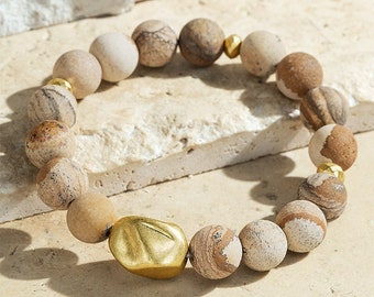 Beaded Bracelet with Picture Jasper Stones