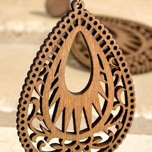 Earrings in  Brown Dangle Wood Earrings; Pear Drop Earrings
