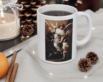 Taza de ángel de la guarda Pietro da Cortona, regalo de cumpleaños, taza religiosa, taza espiritual de 325 ml (11 oz).
