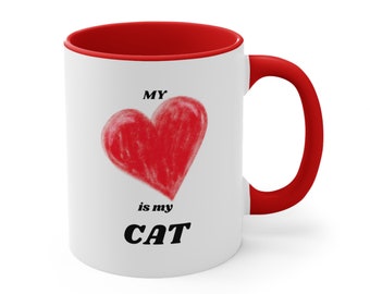 Red CAT LOVE Coffee Mug, Valentine, Birthday, Holiday, Gift