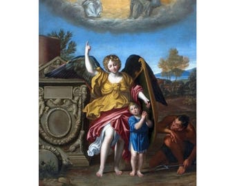 Guardian Angel by Domenichino Satin Poster Birthday Confirmation Holiday Gift