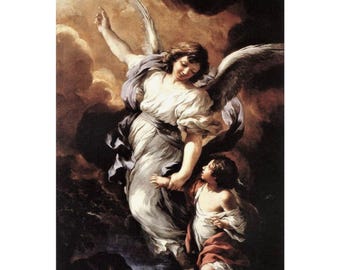 Guardian Angel by Pietro da Cortona Satin Poster Angel Religious Holiday Birthday Gift