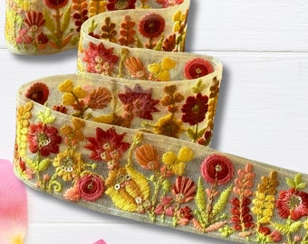 Floral Embroidered Net Trim: Boho Craft Border