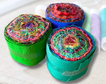 Sari Silk Ribbon Yarn Roll | Recycled Yarn | Recycled Ribbon | Art Yarn | Sari Ribbon | 2'' Width | Multi Mix Jewel Tones