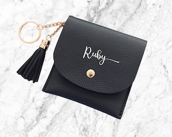 Personalized Vegan Leather Card Holder: Keychain Wallet, Coin Purse