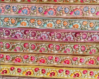 Floral Embroidered Net Trim: Indian Saree Border, 9 Meter Roll