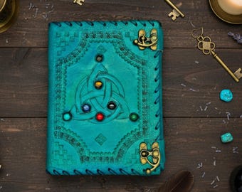 Turquoise Triquetra Journal with Gemstone Accents