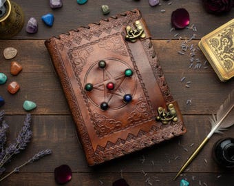 Pentagram Leather Journal | Witchy Spell Book | Spiritual Diary