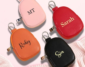 Personalized Vegan Leather Coin Purse with Keychain: Zippered Earphone Case